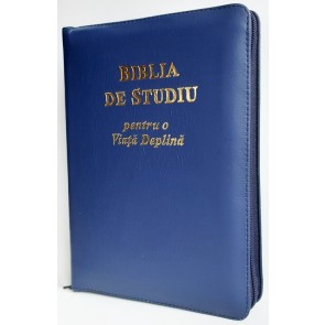 Biblia de studiu pentru o  viață deplină [ediție de lux, coperta piele, bleumarin, cu fermoar, aurie, index de căutare]