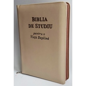 Biblia de studiu pentru o  viață deplină [ediție de lux, coperta piele, crem, cu fermoar, aurie, index de căutare]